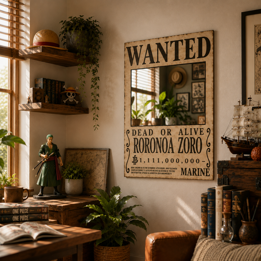 One Piece Wanted Poster Mirror | Anime Wall Mirror for Room Decor