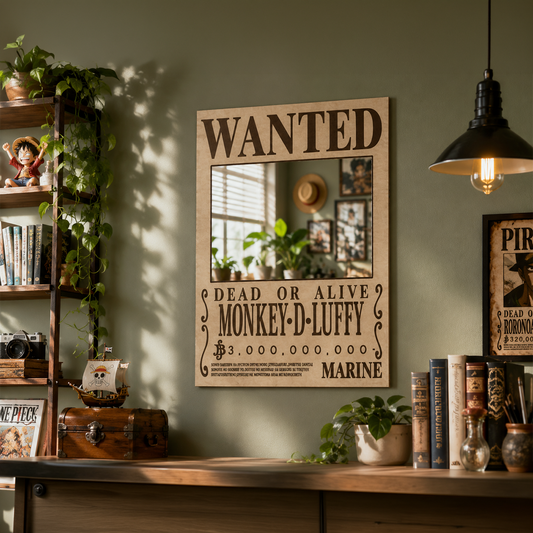 One Piece Wanted Poster Mirror | Anime Wall Mirror for Room Decor